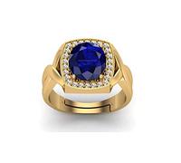 DENMOUS Gems Gems Gemstone Ratna Blue Sapphire Neelam Gemstone Gold Plated Ring For Women And Men (10.25 Ratti To 9.00 Carat) By Lab Certified-B0BRX3DB-00