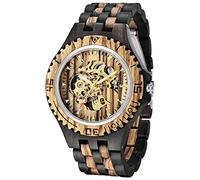 Dentily Herren-Armbanduhr aus Holz, mechanisches Automatik-Uhrwerk, automatisch, selbstaufziehend, Herrenarmbanduhr, Braun/Schwarz, Mechanische Uhr