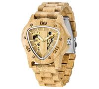 Dentily Herren Holzuhr Skelett Automatikwerk Holzuhr Selbstaufzug Uhren für Männer…, Braun & Gelb, Classic