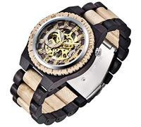 Dentily Herren Holzuhr Dreieck Skelett Automatikuhr Mechanische Holzuhren für Männer, dunkelbraun, Mechanisch, selbstaufziehend