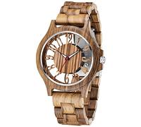 Dentily Herrenuhr Holz Leicht Armbanduhr Herren Analog Quarz Armbanduhr, Silber und Braun, Holzuhr