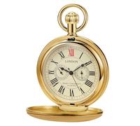 Dentily Vintage Kupfer Zug London Design Handaufzug Mechanische Taschenuhr Herren Uhren, Gold&Weiß, Classic