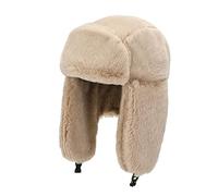 DEPAJA Russische Mütze Frauen Ushanka Winter Warm Faux Fur Bomber Hats Verdicken Earflap Caps Herbst Winter Ear Protect Ski Trapper Hat,Beige,52-58Cm