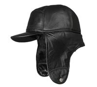 DEPAJA Russische Mütze Leder-Ushanka-Mütze Für Herren, Winter, Warme Bombermützen, Ohrenschützer, Plus Samt, Dicke Ski-Trapper-Mütze, Papa, Wintermützen,Schwarz,59-60Cm