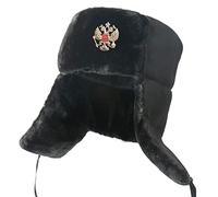 DEPAJA Russische Mütze Sowjetarmee Militärabzeichen Russland Uschanka Bomberhüte Pilot Trapper Trooper Hut Winter Ohrenklappe Männer Schneekappen, Schwarzer Adler Abzeichen, Einheitsgröße