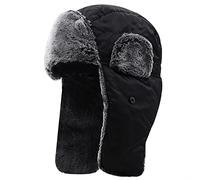 DEPAJA Russische Mütze Unisex Herren Damen Uschanka Russischer Hut Trapper Bomber Flieger Warmer Trooper Ohrenklappen Winter Ski Hut Kunstpelz Mütze Motorhaube,Schwarz,58-62Cm