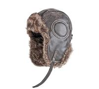 DEPAJA Russische Mütze Ushanka Warme Pelzmütze Leder Army Helm Bomber Herren Trapper Pilot Fliegermütze Mit Goggle Sowjet Für Damen,Dunkelgrau,57-60Cm