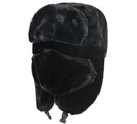 DEPAJA Russische Mütze Ushanka Winter Kunstpelz Trappermütze Damen Bombermützen Warme Ski Ohrenklappen Maske Sowjetische Mütze Russische Schnee Fliegermütze,Schwarz,56Cm