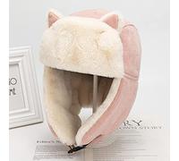 DEPAJA Russische Mütze Winter Uschanka Warme Ohrenschützer Winddichte Trappermütze Verdicken Hut Kaschmir Baumwolle Russische Fliegermütze Für Damen Herren,Pink,56-58Cm