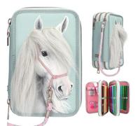 DEPESCHE 0013692 Miss Melody 3 Fach Federtasche mit Pferdekopf Applikation