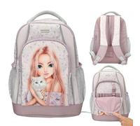 Depesche 13959 TOPModel Blooming Kitty - Schulrucksack in Flieder, mit Model-Katze-Motiv und Blumenmuster, Schultasche mit verstellbaren Trägern