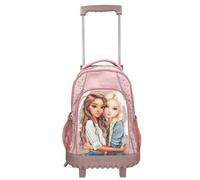 Depesche 14009 TOPModel Dots - Schulrucksack Trolley in Rosa, mit Model Motiv, Punkte-Muster und Glitzer, Schultasche mit Teleskopgriff und Rollen