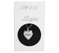 Depesche 10801.007 Halskette mit Herzanhänger Medaillon, versilbert und nickelfrei, mit Aufschrift I (Herz) you , Länge 40 46 cm