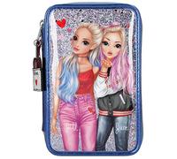 Depesche 10932 TOPModel - Gefüllte 3-fach Federtasche im Love Letters Design, blaue Federmappe ca. 7,5 x 13 x 20 cm groß, mit Filz- und Buntstiften, Lineal, Schere, Kleber, uvm.