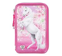 Depesche 11424 Miss Melody - Gefüllte 3-fach Federtasche mit traumhaftem Pferde-Motiv, pinke Federmappe ca. 7,5 x 13 x 20 cm groß, mit Filz- und Buntstiften, Lineal, Schere, Kleber, uvm.
