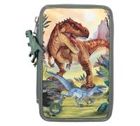 Depesche 11772 Dino World 3 Fach Federtasche LED Landschaft, grün