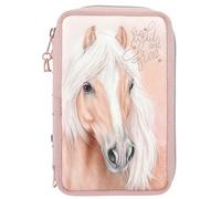 Depesche 11773 Miss Melody Romantic - Gefüllte 3-Fach Federtasche in Rosa, mit Pferde Motiv, Federmappe mit Buntstiften, Lineal, Schere uvm.