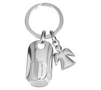 Depesche 11800-005 Silberner Schlüsselanhänger mit Buchstabe D und Schutzengel, Zinklegierung, inkl. farbigem Samtbeutel