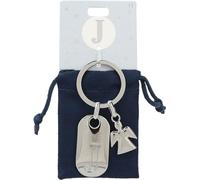 Depesche 11800-011 Silberner Schlüsselanhänger mit Buchstabe J und Schutzengel, Zinklegierung, inkl. farbigem Samtbeutel