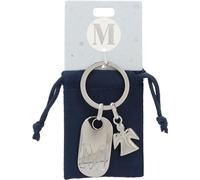 Depesche 11800-015 Silberner Schlüsselanhänger mit Buchstabe M und Schutzengel, Zinklegierung, inkl. farbigem Samtbeutel
