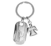 Depesche Schlüsselanhänger – Silber mit Buchstabe P & Schutzengel, inkl. farbigem Samtbeutel