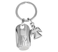 Depesche 11800-020 Silberner Schlüsselanhänger mit Buchstabe R und Schutzengel, Zinklegierung, inkl. farbigem Samtbeutel