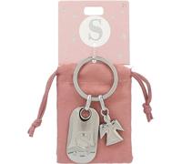 Depesche 11800-021 Silberner Schlüsselanhänger mit Buchstabe S und Schutzengel, Zinklegierung, inkl. farbigem Samtbeutel