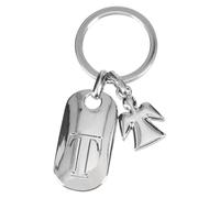 Depesche 11800-023 Silberner Schlüsselanhänger mit Buchstabe T und Schutzengel, Zinklegierung, inkl. farbigem Samtbeutel