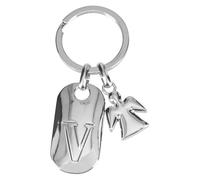 Depesche 11800-024 Silberner Schlüsselanhänger mit Buchstabe V und Schutzengel, Zinklegierung, inkl. farbigem Samtbeutel
