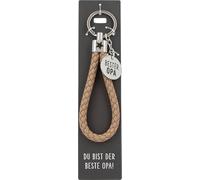 Depesche 11807-001 Vergiss mich nicht Schlüsselanhänger, geflochtene Schlaufe aus Kunstleder mit Metallabschluss, Hellbraun, inkl. Metallanhänger mit "Bester Opa" Schriftzug