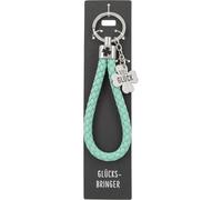 Depesche 11807-006 Vergiss mich nicht Schlüsselanhänger, geflochtene Schlaufe aus Kunstleder mit Metallabschluss, Türkis, inkl. Metallanhänger mit "Viel Glück" Schriftzug