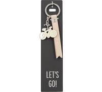 Depesche 11807-035 Vergiss mich nicht Schlüsselanhänger, gezacktes Schildchen aus Leder mit "Let's go!", Cremefarben, inkl. Metallanhänger im Fahrrad-Form mit Emaille