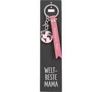 Depesche 11807-037 Vergiss mich nicht Schlüsselanhänger, gezacktes Schildchen aus Leder mit "Weltbeste Mama", Pink, inkl. Metallanhänger im Globus-Form mit Emaille
