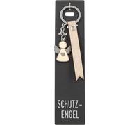 Depesche 11807-040 Vergiss mich nicht Schlüsselanhänger, gezacktes Schildchen aus Leder mit "Schutzengel", Cremefarben, inkl. Metallanhänger im Engel-Form mit Emaille