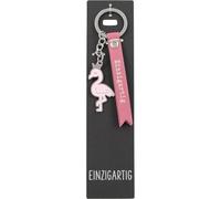Depesche 11807-043 Vergiss mich nicht Schlüsselanhänger, gezacktes Schildchen aus Leder mit "Einzigartig", Pink, inkl. Metallanhänger im Flamingo-Form mit Emaille