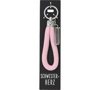 Depesche Schlüsselanhänger Vergiss mich nicht, Stoffschlaufe, Metallanhänger Schwesterherz, Rosa
