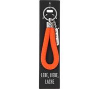 Depesche 11807-069 Vergiss mich nicht Schlüsselanhänger, runde Schlaufe aus Stoff, Neon-Orange, inkl. Metallanhänger mit "Lebe Liebe Lache" Schriftzug