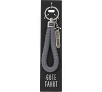 Depesche 11807-076 Vergiss mich nicht Schlüsselanhänger, runde Schlaufe aus Stoff, Dunkelgrau, inkl. Metallanhänger mit "Gute Fahrt" Schriftzug