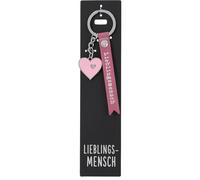 Depesche 11807-092 Vergiss mich nicht Schlüsselanhänger, gezacktes Schildchen aus Leder mit "Lieblingsmensch", Pink, inkl. Metallanhänger im Herz-Form mit Emaille