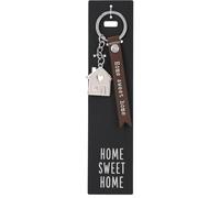 Depesche 11807-096 Vergiss mich nicht Schlüsselanhänger, gezacktes Schildchen aus Leder mit "Home sweet home", Dunkelbraun, inkl. Metallanhänger im Haus-Form mit Emaille