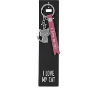 Depesche 11807-104 Vergiss mich nicht Schlüsselanhänger, gezacktes Schildchen aus Leder mit "I love my cat", Pink, inkl. Metallanhänger im Katzen-Form mit Emaille