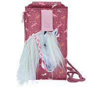 Depesche 11987 Miss Melody Wild Horses - Handytasche zum Umhängen in Bordeaux mit Pferde-Motiv und -Muster, Smartphone Tasche mit Klettverschluss und Trage-Schlaufe, ca. 20 x 11 x 2,5 cm