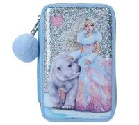 Depesche 11988 TOPModel Iceworld - Gefüllte 3-Fach Federtasche mit Glitzer, Model-Motiv und Eisbär, Federmäppchen in Hellblau mit Buntstiften, Lineal, Schere uvm.
