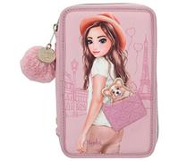 Depesche 12001 TOPModel Corgi - Gefüllte 3-Fach Federtasche in Rosa mit Model-Motiv und kleinem Corgi, Federmäppchen mit Buntstiften, Lineal, Schere uvm.