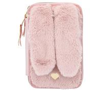 Depesche 12041 Princess Mimi - Gefüllte 2-Fach Federtasche mit Plüsch-Fell, Hasen-Gesicht und Schlappohren, Federmäppchen in Rosa mit Buntstiften, Lineal, Schere uvm., 19 x 12 cm