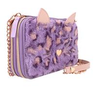 Depesche 12149 TOPModel Lilac Leo Love - Gefüllte 2-Fach Federtasche zum Umhängen, mit Plüsch in Lila, Leo-Print und Ohren, Federmäppchen mit Buntstiften, Lineal, Schere uvm.