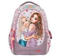 Depesche 12285 TOPModel Happy Together - Schulrucksack in Rosa mit Model-Motiv und Smiley-Muster, Tasche mit verstellbaren Trägern und Anhänger