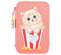 Depesche 12384 TOPModel Cutie Star - Gefüllte 3-Fach Federtasche mit Katzen Applikation und Sternen-Print, Federmäppchen mit Buntstiften, Schere, Lineal uvm.