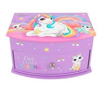 Depesche 12403 Ylvi - Kleines Schmuckkästchen in Lila mit Einhorn-Motiv, Schmuckbox mit Spiegel und Klappdeckel