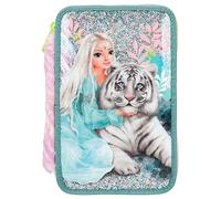 Depesche 12494 TOPModel Fantasy Tiger - Gefüllte 3-Fach Federtasche mit Fellapplikation und Glitzer, Federmäppchen mit Buntstiften, Schere, Lineal uvm.